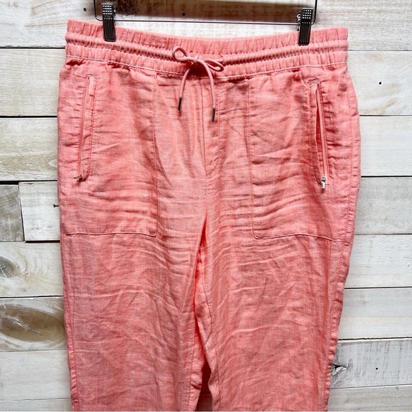 Athleta Pants Womens 10 Orange Persimmon Linen Retreat Joggers Zip Pockets - Picture 6 of 14